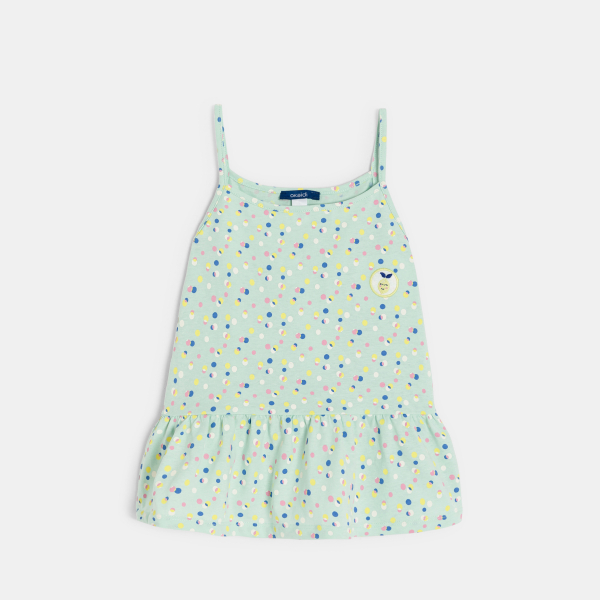 قميص داخلي من الجيرسيه المطبوع وبه كشكشة، أخضر اللون للفتيات